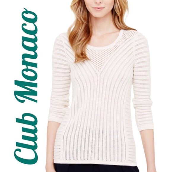 CLUB MONACO Tallulah Silk Blend Beige Open Back High Low Sweater, Size Small - Picture 3 of 11